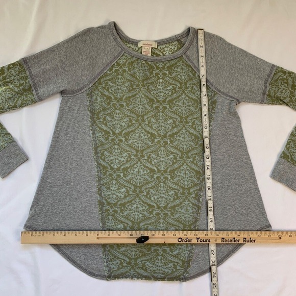 Sundance Burnout Damask Top S Green Long Sleeve Flowy Boho Coastal Y2K - Picture 4 of 8
